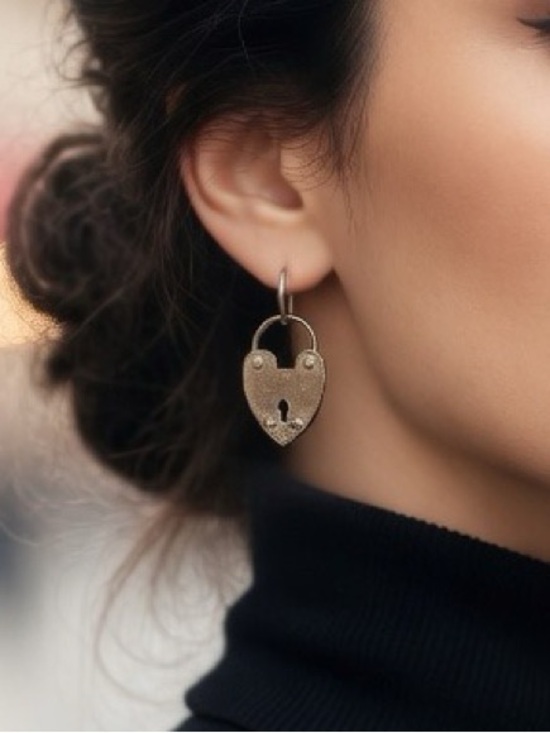 Fossil Jewelry - Fossil Heart PadLock Keyhole Earrings Edgy Antiqued Style